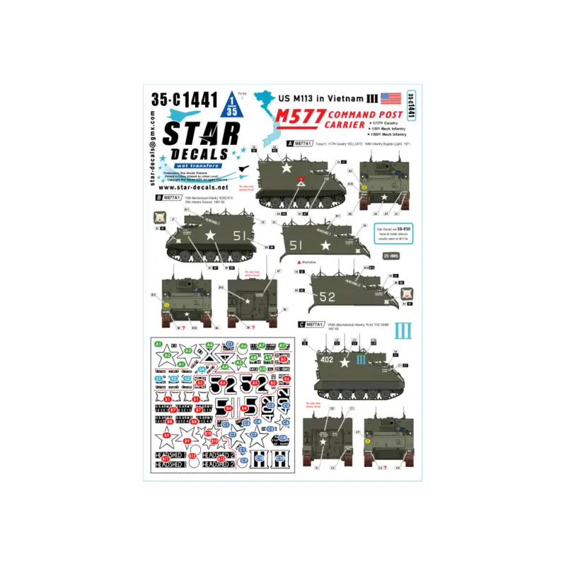 US M113 in Vietnam 3.M577A1 Command Post Carrier.1/17th Cavalry, 1/5th Mech Infantry, 1/50th Mech Infantry. Direct Verzonden