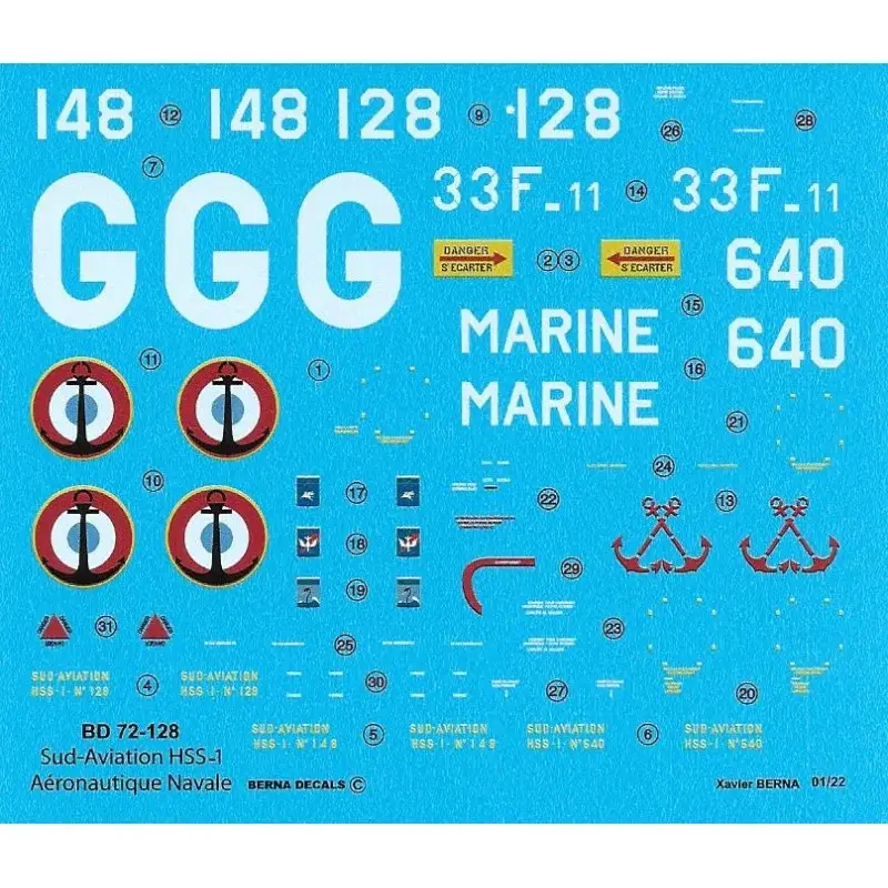 Korting Sticker Sud-Aviation HSS-1 (Sikorsky H-34): 33F-11 (flotille 33F) Decal