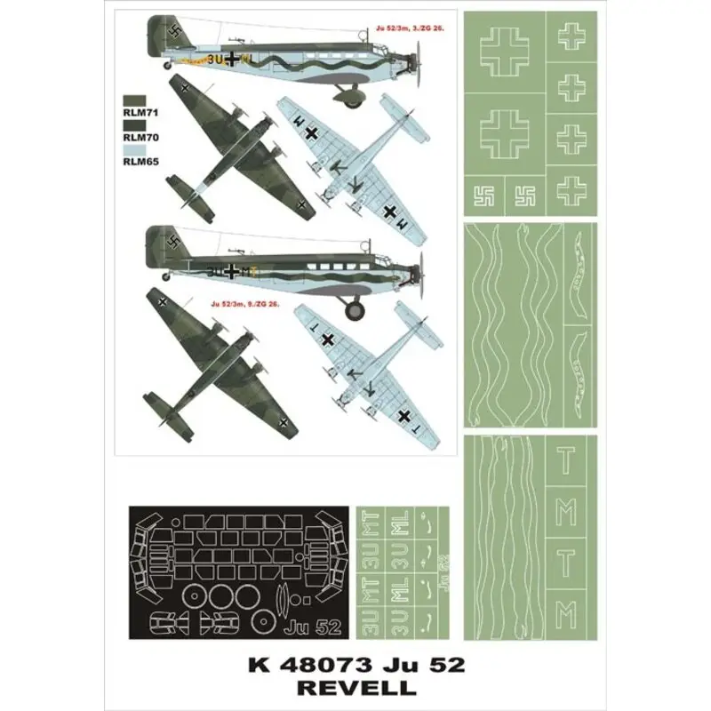 Populair Junkers Ju 52/2 canopy 3M mask (exterior and interior) + 4 insignia masks (designed to Be Farming with Revell kits)