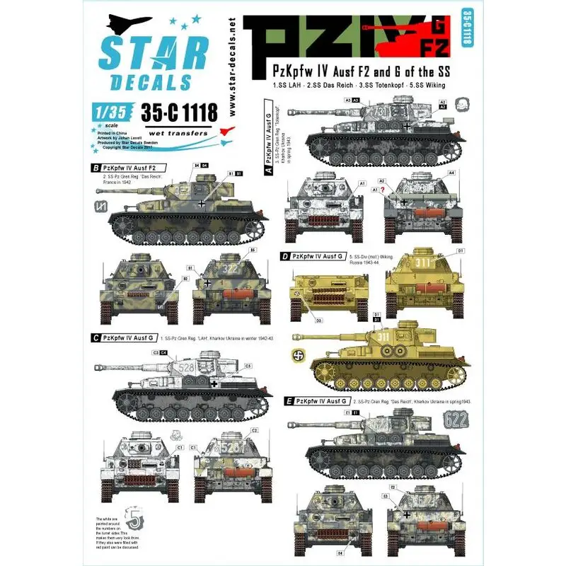 Pz.Kpfw.IV Ausf.F2 / Ausf.G.Pz.Kpfw.IV van de Waffen-SS Decal Weekendaanbieding