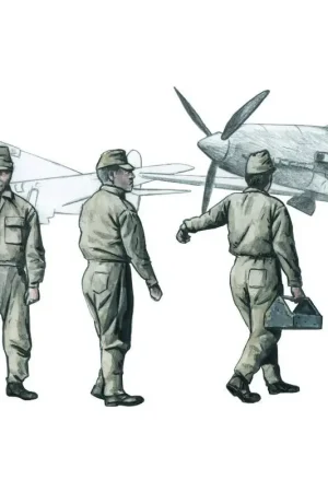 Japanese Army AF Mechanics, WWII (3 fig.) 1/72 A set of three Japanese aircraft mechanics from the WWII period. One of the figur Veilige Betaling