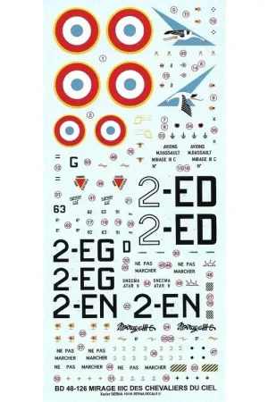 Beperkte Voorraad Sticker Dassault Mirage IIIC 'Knights of the Sky': 2-ED 'Cigognes' Dijon 1964, 2-EG 'Cigognes' Dijon 1967, 2-NL 'Cigognes' Dijon