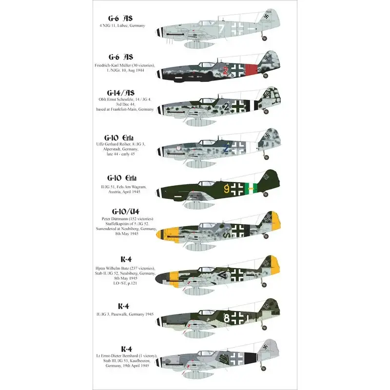 Sticker Late oorlog Messerschmitt Bf-109's'Bf-109G-6 / AS White 7, 4 NJG 11, Lübec, Duitsland Bf-109G-6 / AS Red 2, Gevlogen doo Uitverkoop