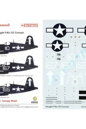 Sticker Vought F4U-1D Corsair (3) White 110 White 167 57803 White 155 All VF-84 Bunker Hill 1945 Hete Deal