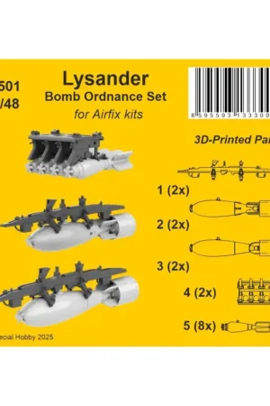 Beperkte Voorraad Westland Lysander Bomb Ordnance Set 1/48 / for Airfix kit This set offers the Universal Carriers with 250lb (or about 133kg) Gen