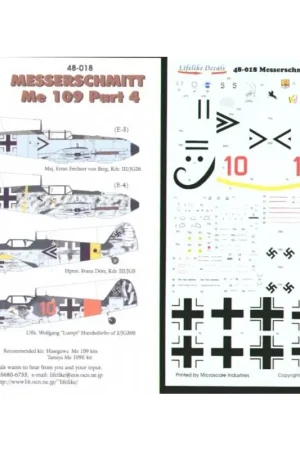 Express Levering Sticker Messerschmitt Bf 109E/Bf 109G Part 4. (4) E-3 Black I+> Maj Ernst von Berg Kdr III/JG26 1940 RLM 70/02/65; Kdr. II/JG