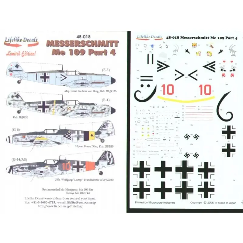 Express Levering Sticker Messerschmitt Bf 109E/Bf 109G Part 4. (4) E-3 Black I+> Maj Ernst von Berg Kdr III/JG26 1940 RLM 70/02/65; Kdr. II/JG