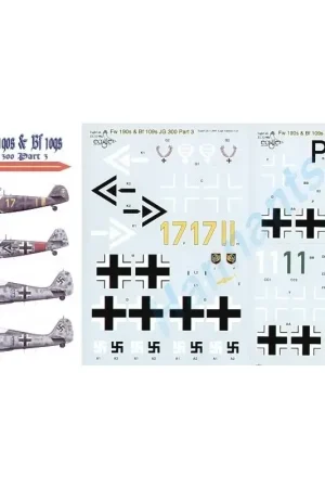 Sticker Messerschmitt Bf 109G and Focke-Wulf Fw 190A-6 (4) 109 Yellow 17 II/JG300 RLM 74/75 overpainted with`dark grey; - + St Gereduceerde Prijs