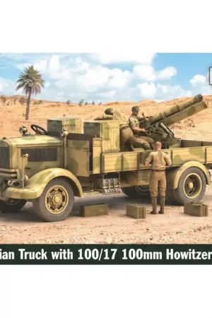 3Ro Italiaanse vrachtwagen met 100/17 100 mm houwitser Schaalmodel Op = Op
