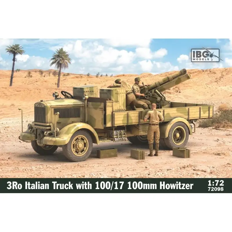 3Ro Italiaanse vrachtwagen met 100/17 100 mm houwitser Schaalmodel Op = Op