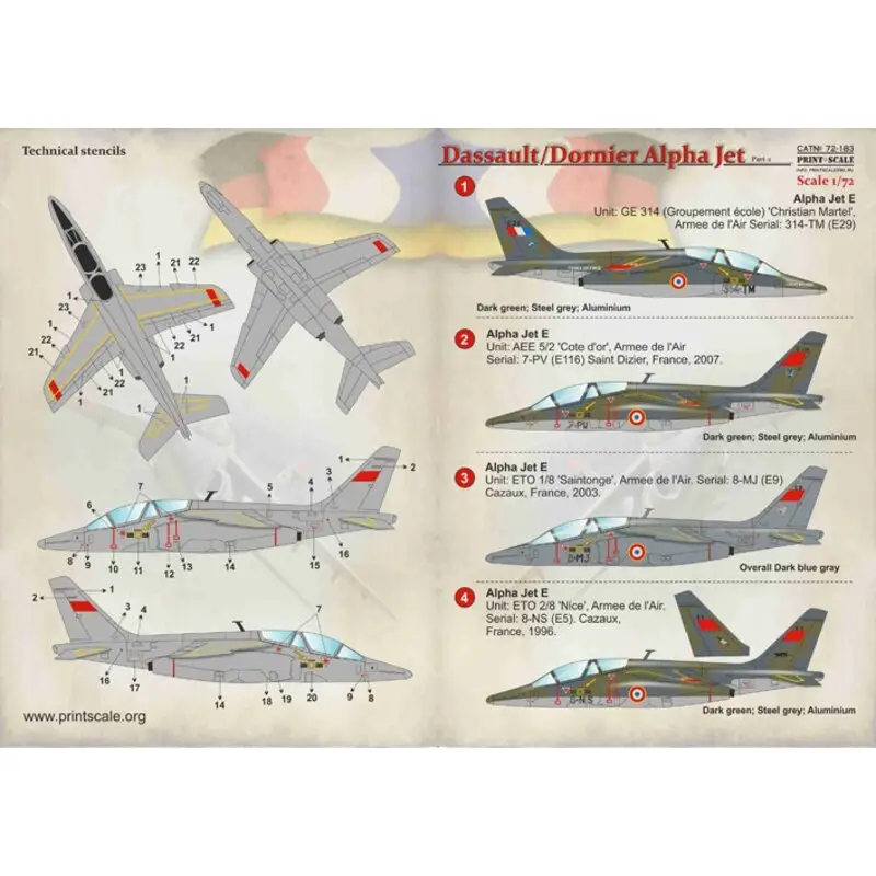 Sticker Dassault/Dornier Alpha Jet Part 21. Alpha Jet E Unit: GE 314 (Groupement ecole) 'Christian Martel', Armee de l'Air Seria Direct Beschikbaar