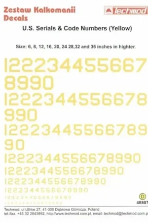 Beperkte Voorraad Sticker US Serials and Code Numbers in Yellow. 6 8 12 16 20 28 32 36 Decal