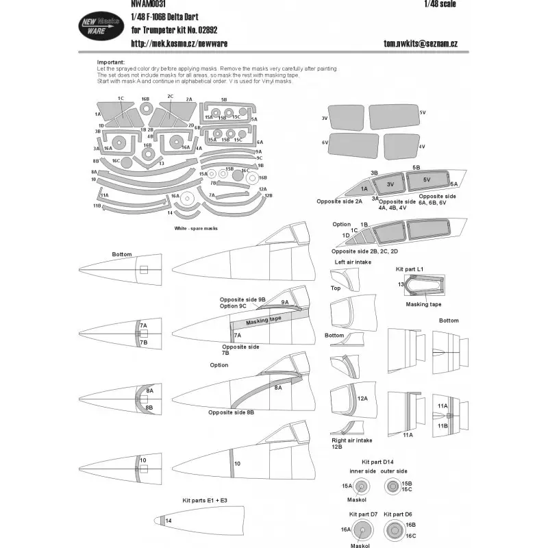 Voordeelprijs Maskers voor Convair F-106B Delta Dart (ontworpen voor gebruik met Trumpeter TU02892 kits)