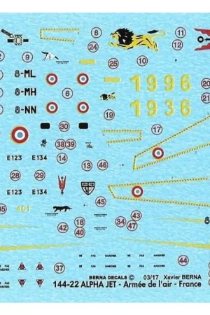 Voordeelprijs Sticker Dassault Alpha Jet 8-MA (special scheme 60 years), 8-ML, 8-MH, 8-NN (4 schemes)