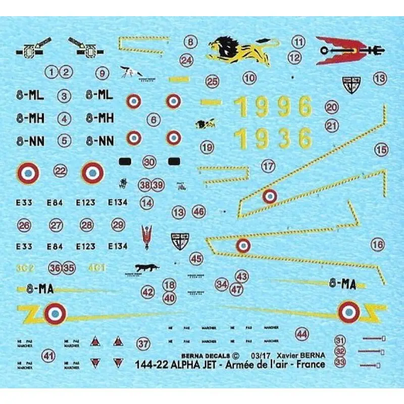 Voordeelprijs Sticker Dassault Alpha Jet 8-MA (special scheme 60 years), 8-ML, 8-MH, 8-NN (4 schemes)
