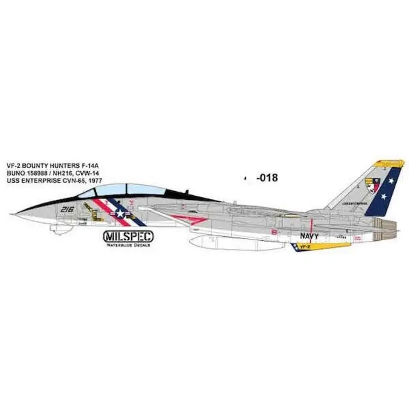 Seizoensaanbieding Sticker Grumman F-14A Tomcat VF-2 Bounty Hunters 1977 USS CVN-65 Decal