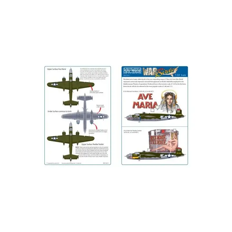 Sticker Noord-Amerikaanse B-25J Mitchell - Corsica 337th BG 447 BS 'Ava Maria' 43-27636 (Tail III) - 'Reddie Freddie' 43-27492 ( Beperkte Voorraad