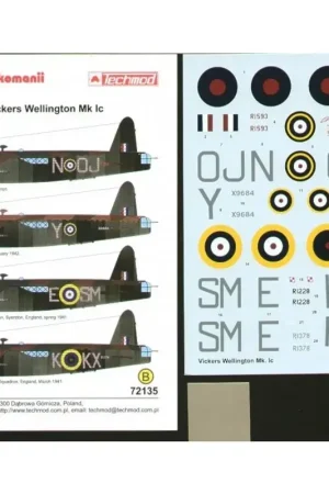 Direct Verzonden Sticker Vickers Wellington Mk.Ic (4) R1593 OJ-N 149 East India Squadron X9684/Y 37 Squadron Egypt 1942 R1228 SM-E 305(Polish) Sq