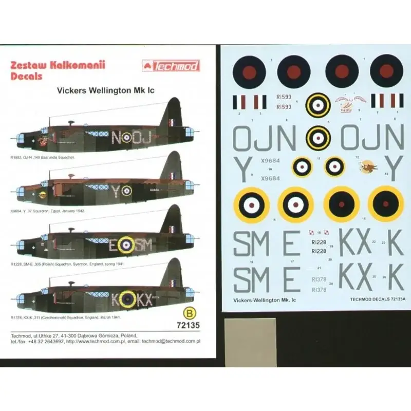 Direct Verzonden Sticker Vickers Wellington Mk.Ic (4) R1593 OJ-N 149 East India Squadron X9684/Y 37 Squadron Egypt 1942 R1228 SM-E 305(Polish) Sq