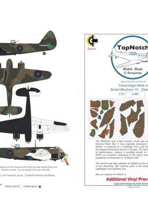 Beperkt Aanbod Bristol Blenheim Mk.IF - Patroon B camouflagepatroon verfmaskers (ontworpen voor gebruik met Airfix kits)