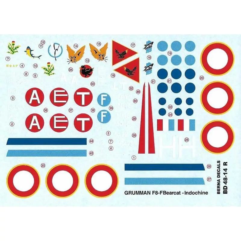 Gratis Retour Sticker Herdrukt!Grumman F8F-1 Bearcat (5) GC 1/9 Limousin 1951 (2);GC II / 8 Languedoc 1952;EROM 80 1954;GC 1/21 Arois 1953