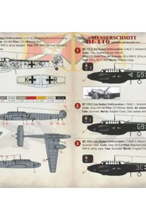 Sticker Messerschmitt Bf 110C/Bf 110F/Bf 110G-2/Bf 110G-4 Nightfighter and Interceptor-Aces Superprijs