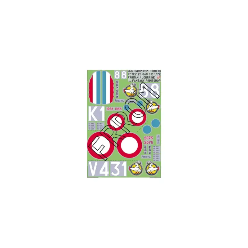 Frrom fr0x16 potez 25 gao 513 (clermont-ferrand), lorraine and farman aircraft decals (size a7). Speciale Aanbieding