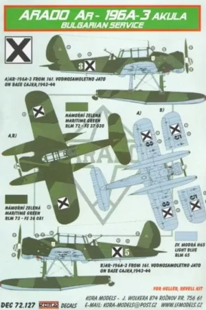 Sticker Arado Ar 196A-3 Akula (Bulgarian Service) Decal Populair