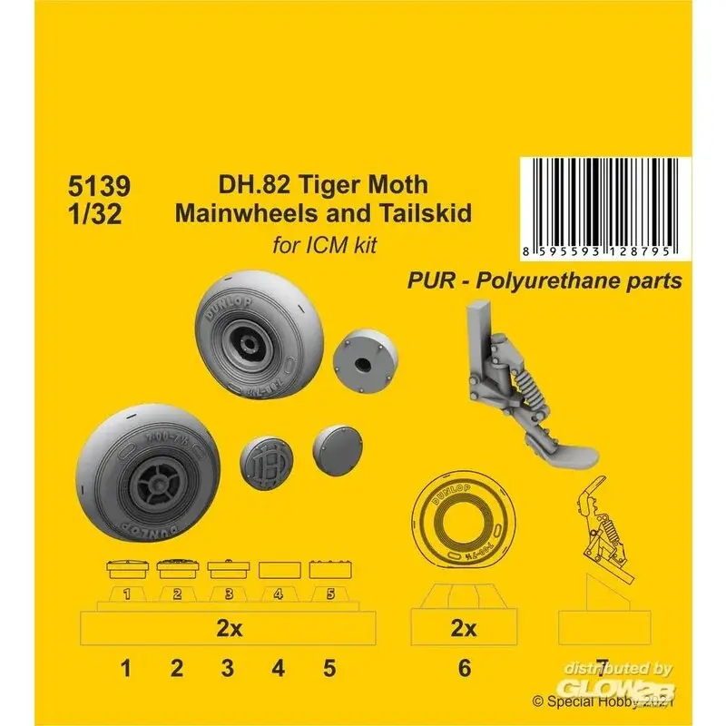 DH.82 Tiger Moth Mainwheels en Tailskid (ICM kit) Accessoire Lage Prijs