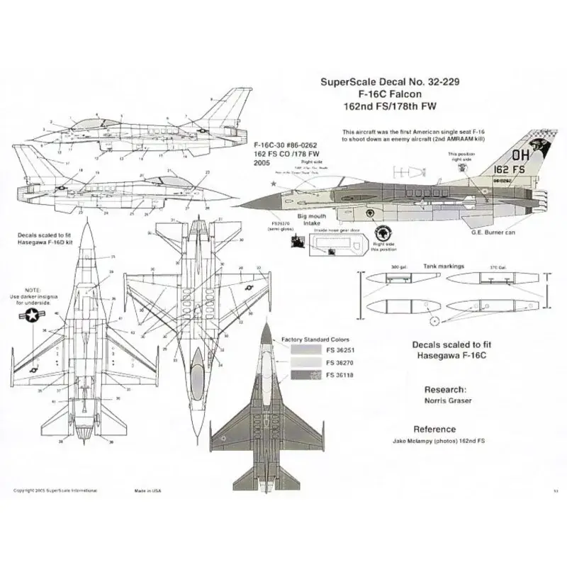 Sticker Lockheed Martin F-16C Fighting Falcon (1) 86-0262/OH 162 FS Flagship/ 178 FW Springfield Ohio. first F-16 to shoot down Uitverkoop