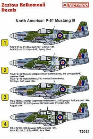 Beste Prijs Sticker North American P-51B Mustang III (4) 315 Polish Squadron 1944. FB398 PK-A FZ154 PK-N both with D-Day stripes FB145 PK-F
