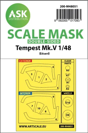 Finale Uitverkoop Hawker Tempest Mk.V wielen en luifelframe verfmaskers (binnen en buiten) (ontworpen voor gebruik met Eduard kits)