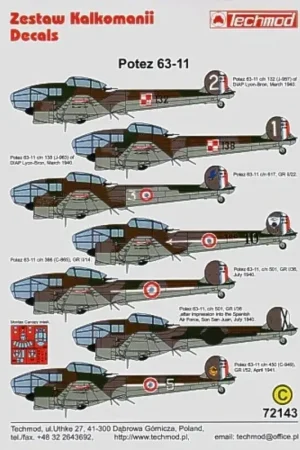 Sticker Potez 63-11 (7) J-957/132 or J963/138 DIAP Lyon-Bron Polish Air Force 1940 White 3 GR ii/22 Black 10 C865 GR II/14 c/n 5 Alleen Vandaag