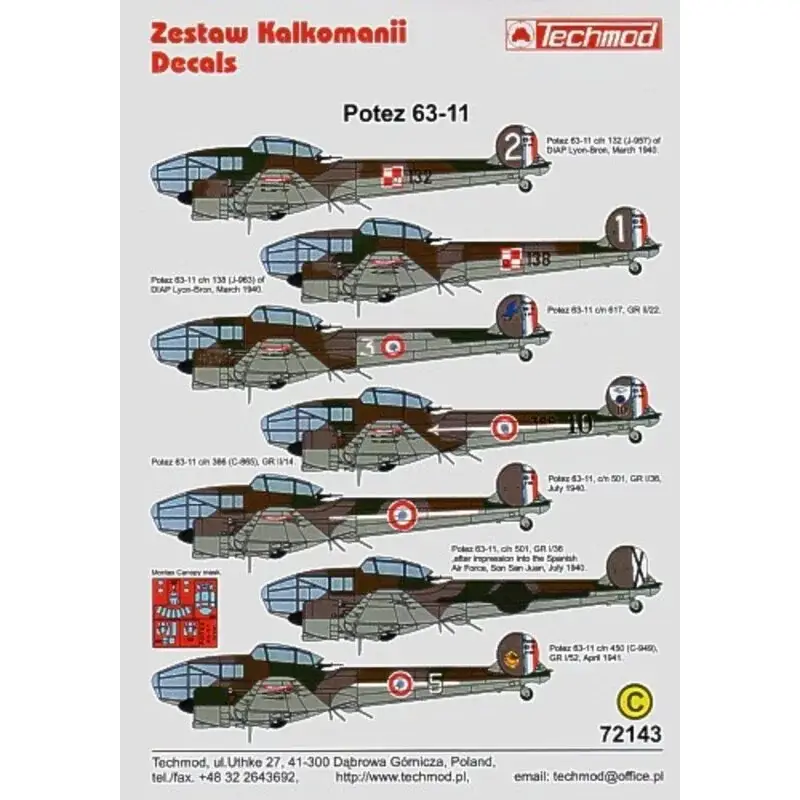 Sticker Potez 63-11 (7) J-957/132 or J963/138 DIAP Lyon-Bron Polish Air Force 1940 White 3 GR ii/22 Black 10 C865 GR II/14 c/n 5 Alleen Vandaag