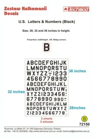 Sticker U.S. Letters - Numbers black x 2 sheets Decal Superprijs