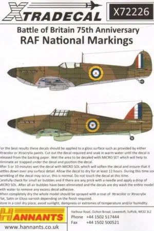 Sticker Supermarine Spitfire and Hawker Hurricane National Insignia Battle of Britain 1940 Direct Beschikbaar