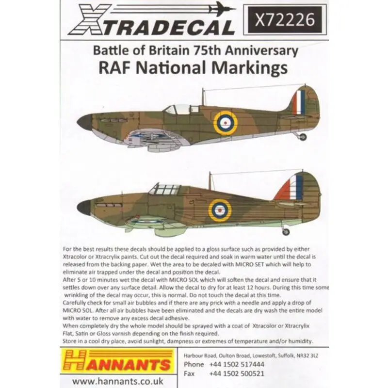 Sticker Supermarine Spitfire and Hawker Hurricane National Insignia Battle of Britain 1940 Direct Beschikbaar