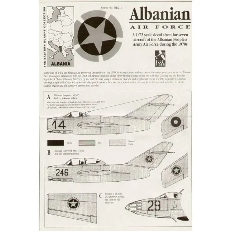 Sticker Albanian Air Force 1970s. Mikoyan MiG-15 Mikoyan MiG-15UTI Mikoyan MiG-17 Mikoyan MiG-19 Mikoyan MiG-21 Ilyushin IL 28 Beperkte Voorraad