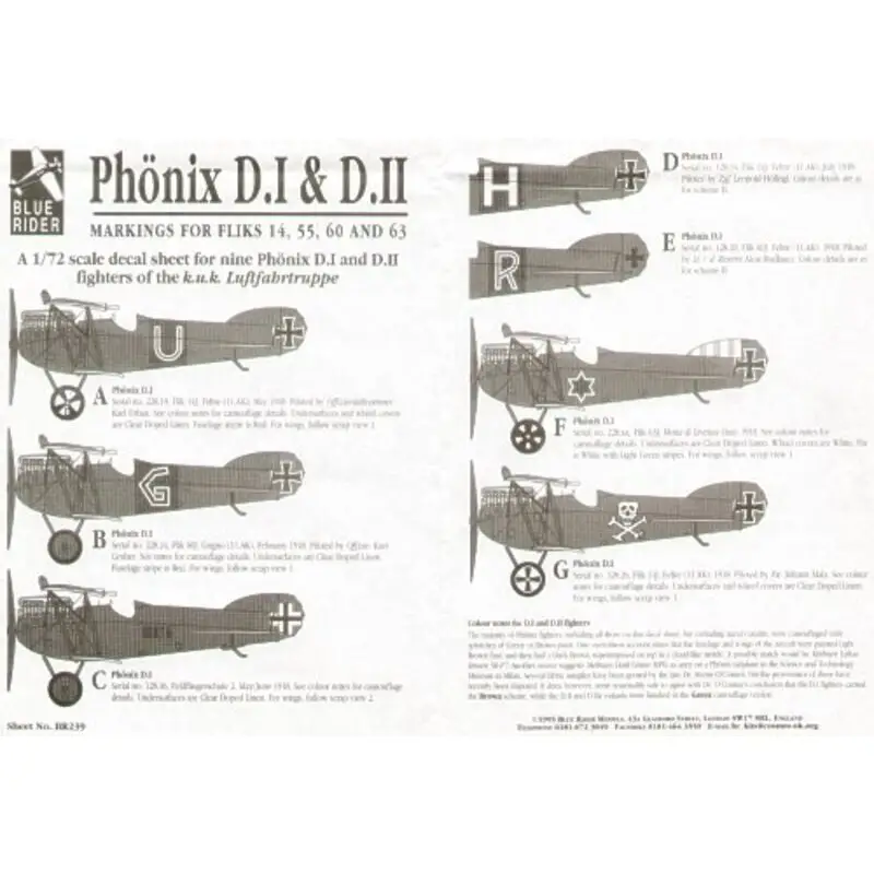 Uitverkoop Sticker Phonix D.I and D.II Markings for nine fighters from Fliks 14 55 60 and 53 Decal