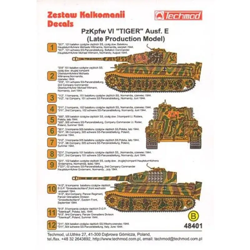 Laatste Kans Pz.Kpfw.VI Tiger Aust. E (Late Production Model) Decal