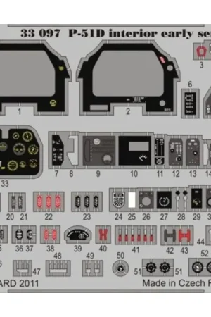 Hoge Kwaliteit North-American P-51D Mustang Interior early ser.5-15 (self adhesive) (toebehoren voor modelbouwsets van Tamiya)