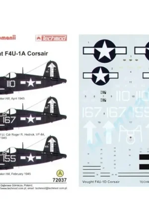 Sticker Vought F4U-1D Corsair (3) White 110 White 167 57803 White 155 All VF-84 Bunker Hill 1945 Gereduceerde Prijs