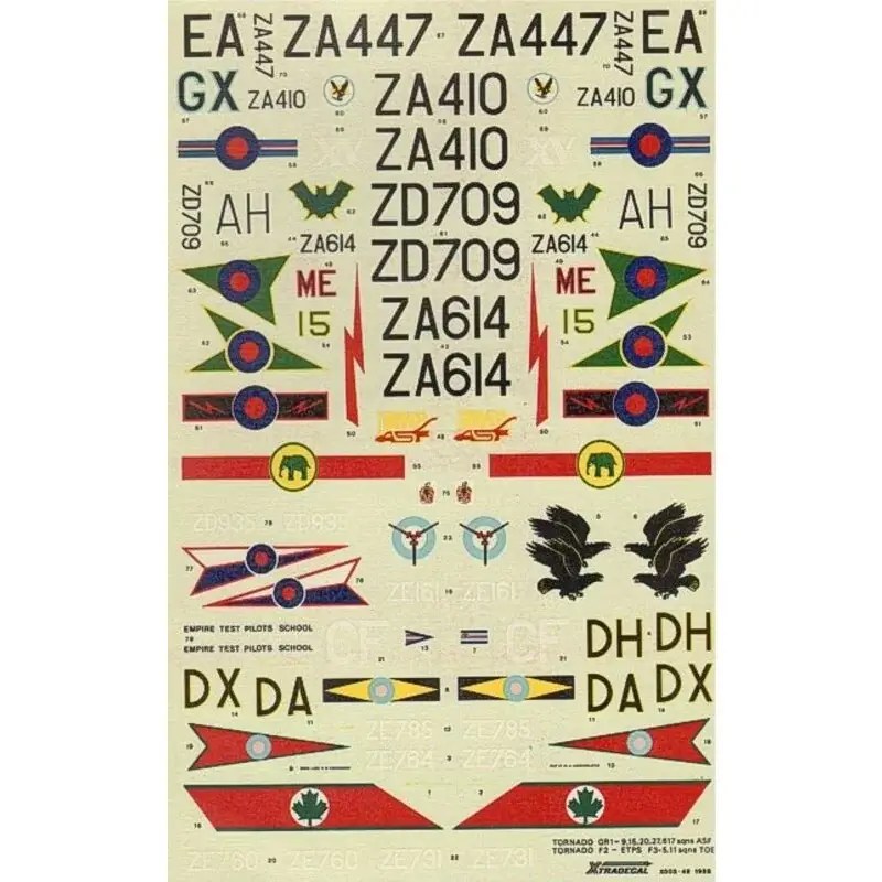 Beperkte Voorraad Sticker Panavia Tornado GR.1/F2/F3 (12) GR.1 9 Squadron ZD709/AH 15 Squadron ZA447/EA 20 Squadron ZA410/GX 27 Squadron ZA614/15