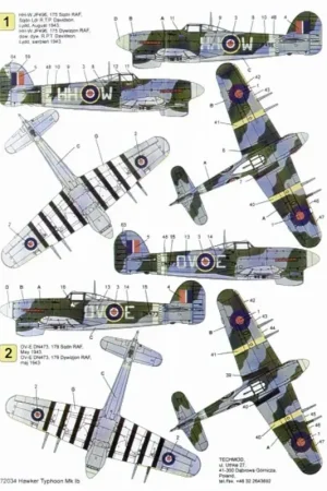 Koop Vandaag Sticker Hawker Typhoon Mk.Ib (3) JP496 HH W 175 Squadron S/L T.P.Davidson 1943 DN473 OV E 179 Squadron DN406 PR F 609 Squadron M