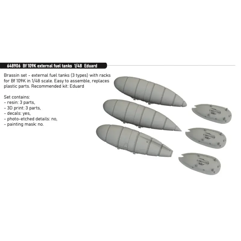 Superprijs Messerschmitt Bf-109K external fuel tanks x 3 types 1/48 (designed to be used with Eduard kits)