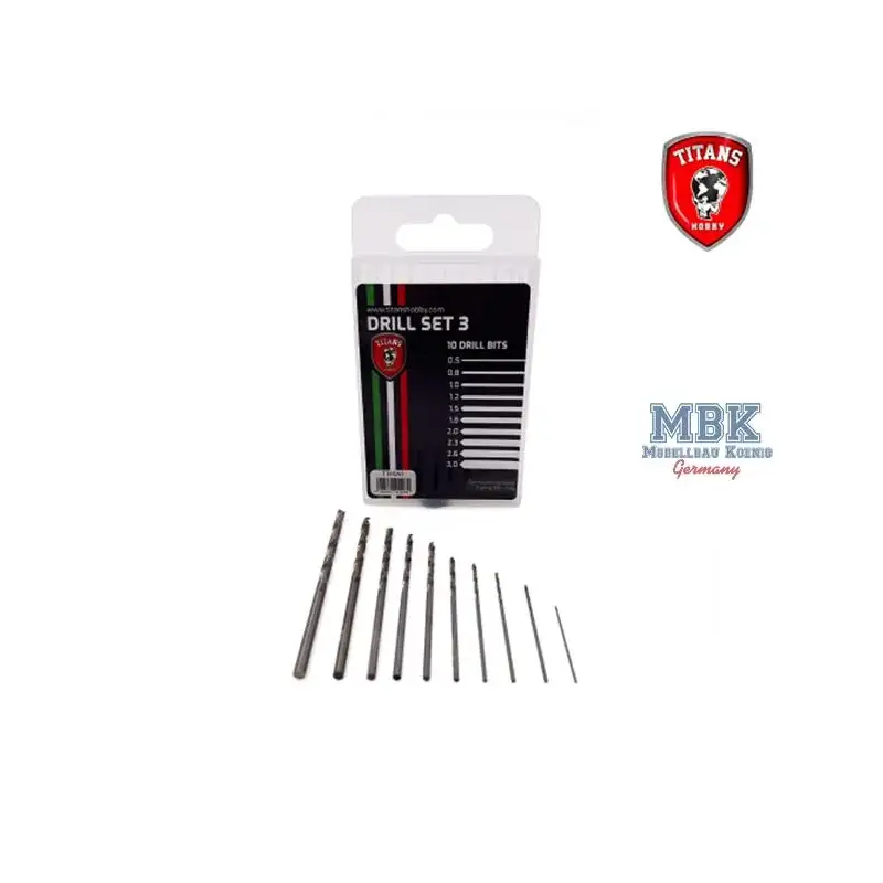Set 3 of 10 modelling drill bits (0,5 - 3,0 mm) Populair