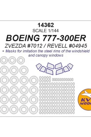 Boeing 777-300ER luifel verfmaskers (ontworpen voor gebruik met ZVEZDA kit ZVE7012 en REVELL kit RV4945) + wielen maskers Exclusieve Aanbieding