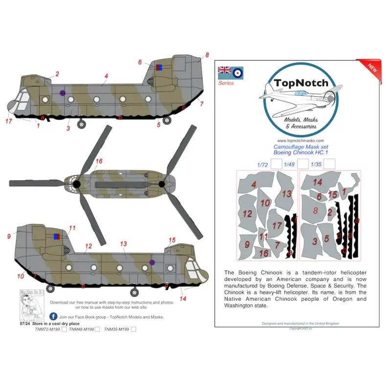 Boeing Chinook HC.1 camouflage pattern paint masks (designed to be used with Airfix kits) Rechtstreeks Van De Fabrikant