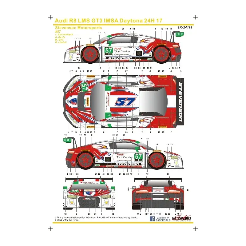 Audi r8 lms gt3 imsa daytona 24h 2017 stevenson Decal Beperkt Aanbod