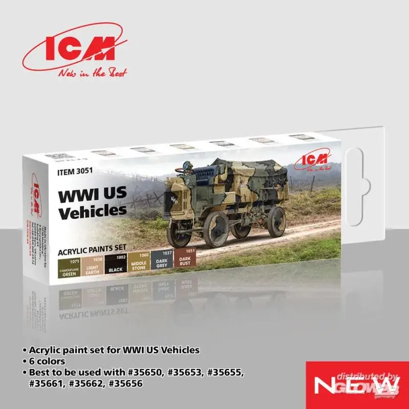 Acrylic Paint Set for WWI US military vehicles 6 x12 ml Acrylverf Flitsaanbieding